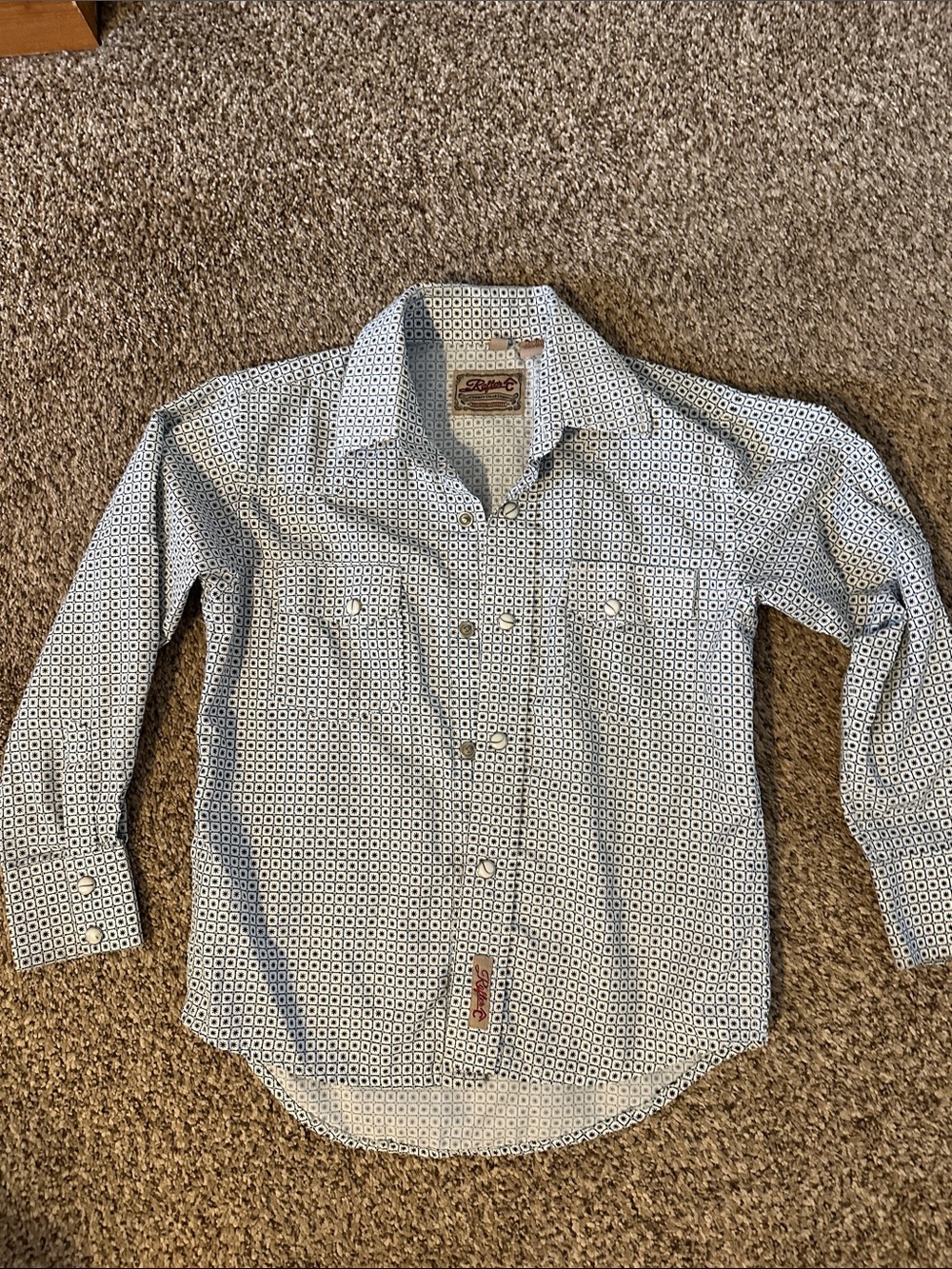 Rafter C Cowboy Collection Blue & White Geometric Button-Up Shirt
